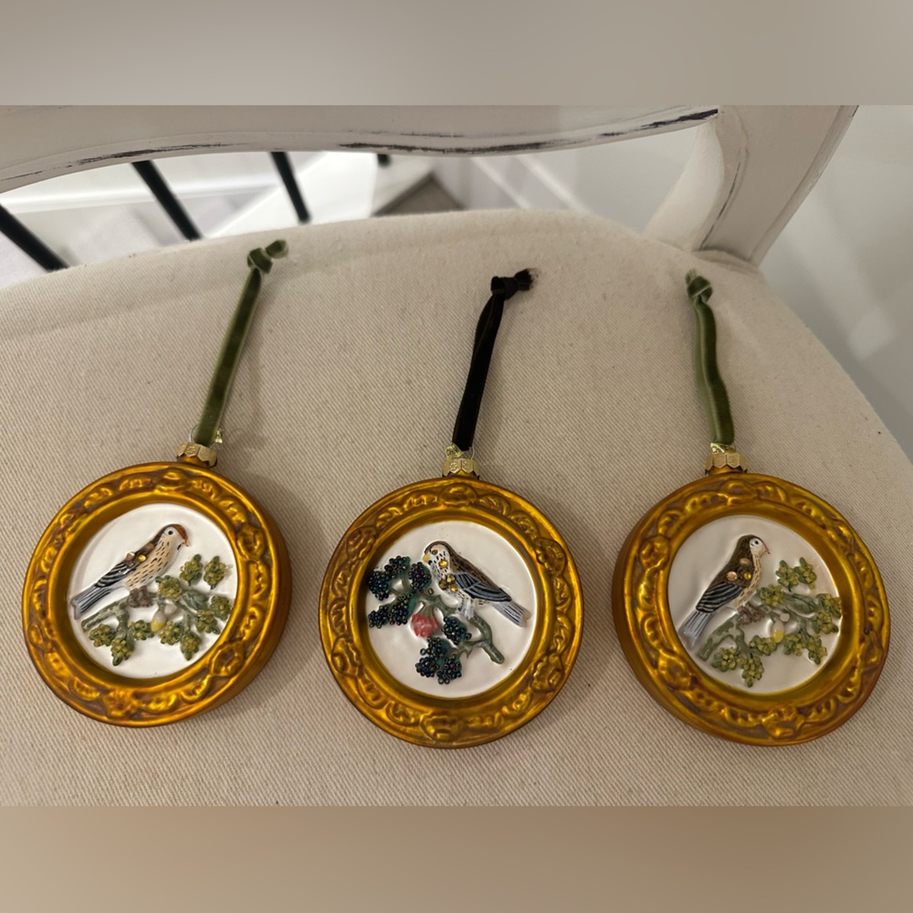 NWT Anthropologie Home Set of Three Gold Bird Christmas Ornaments